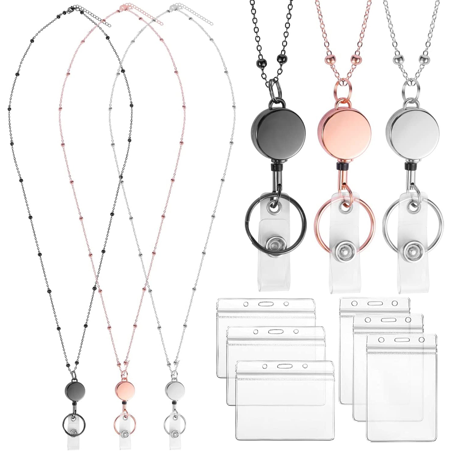 Retractable Badge Reel LanyardID Holders Stainless..
