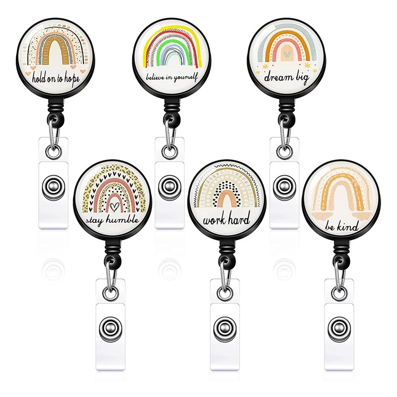 6 Pcs Rainbow Retractable Badge Ree..