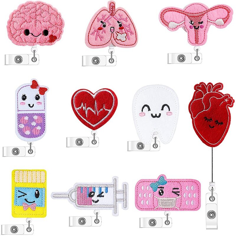 10 Pack Felt Nurse Badge Reel Retractable Nursing B..