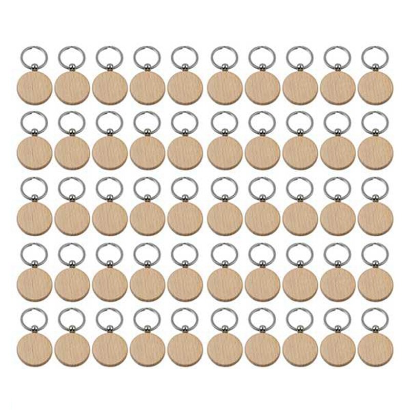 50Pcs Blank Round Wooden Key Chain Diy Wood Keycha..