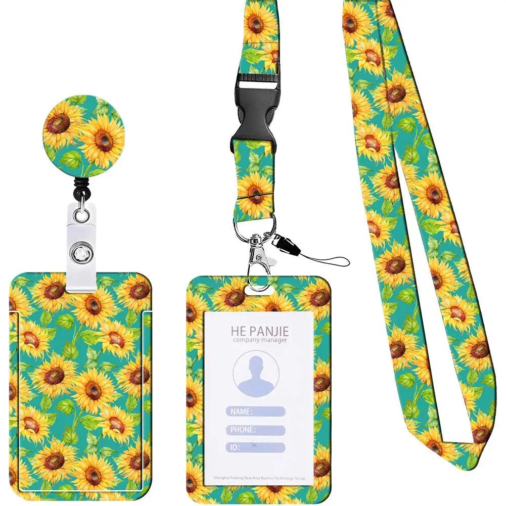 ID Card Holder Flower Printing Neck Strap Badge C..