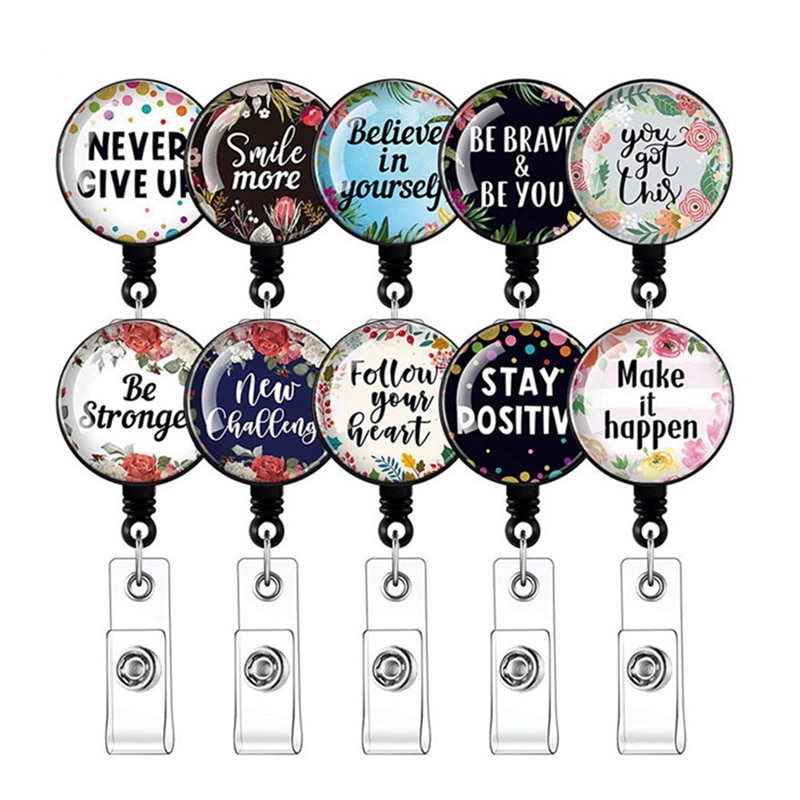 10 Pieces Badge Reel With Motivation Quotes Retract..