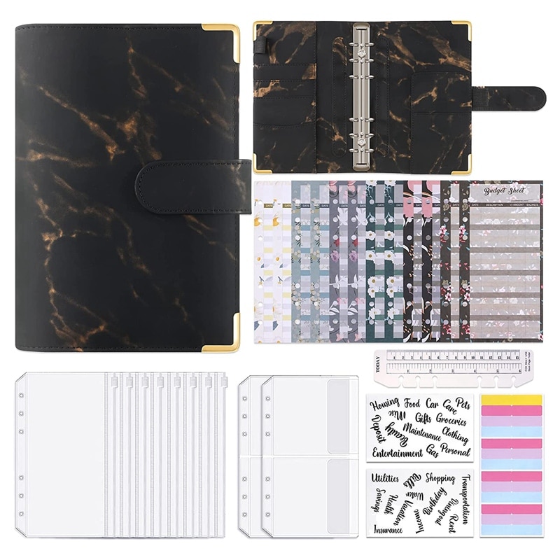 A6 PU Leather Budget Binder Money Saving Binder Wi..