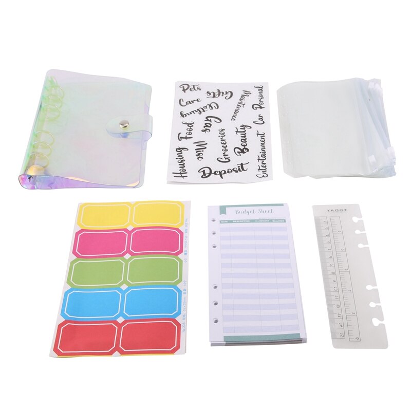 A6 Budget Binder, PVC Notebook 6-Ring Cover Planne..