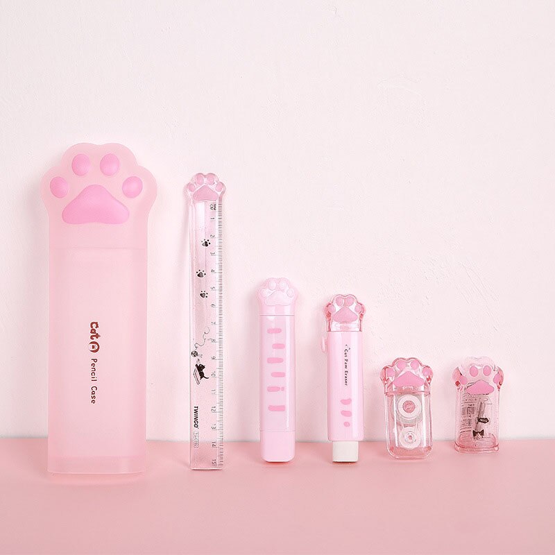 6pcs/set Kawaii Cat Paw Stationery Pencil Box Pens ..