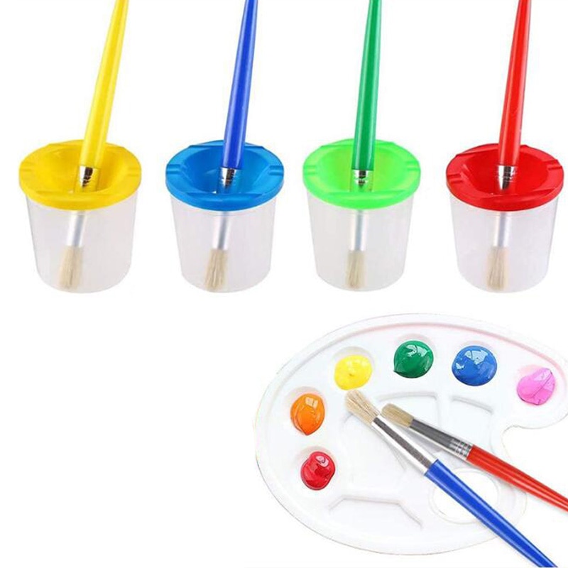 9 Pcs No Spill Paint Cups Set With Paint Brushes A..