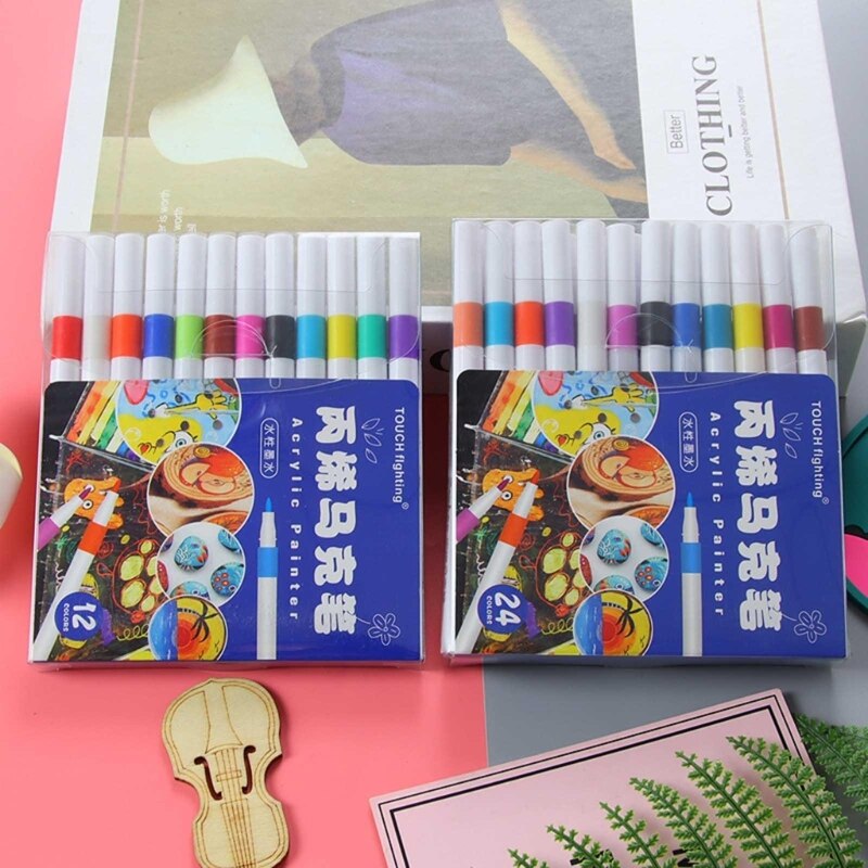 Acrylic Paint Pens 12/24 Colors Paint Markers Pens ..
