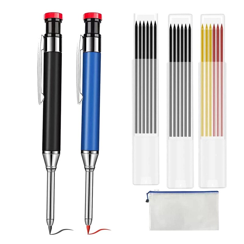 2 Pcs Solid Carpenter Pencil With 18 Refill Red Yel..